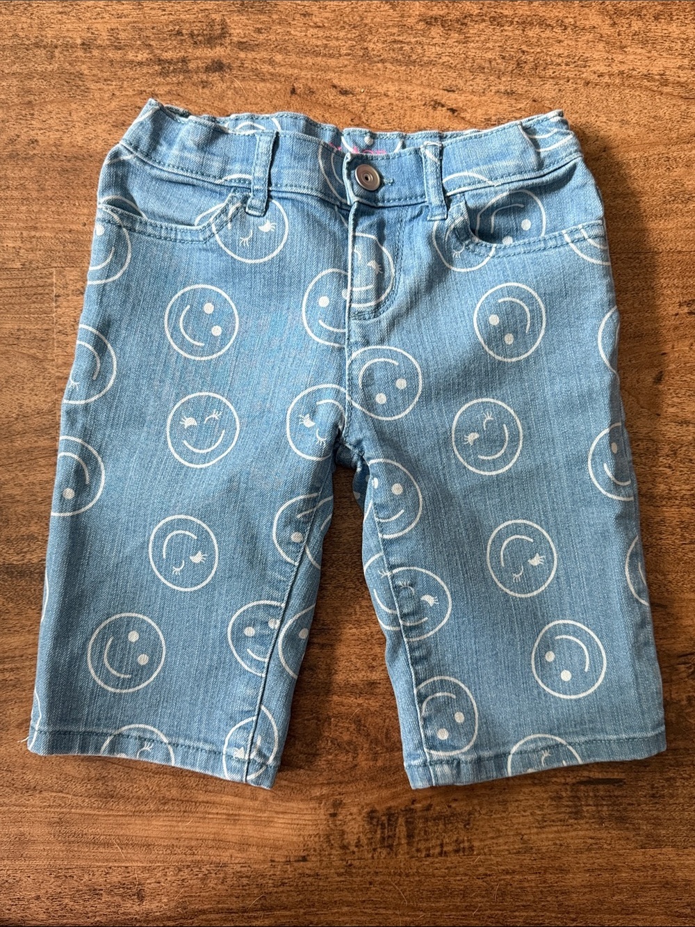 Place Light Blue Denim Shorts with White Smiley Print